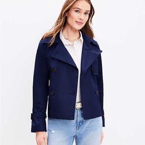 LOFT Navy Blue Double Breasted Trench Coat Jacket